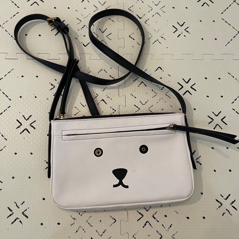 Fossil Black & White Bear‎ Face Crossbody Bag
